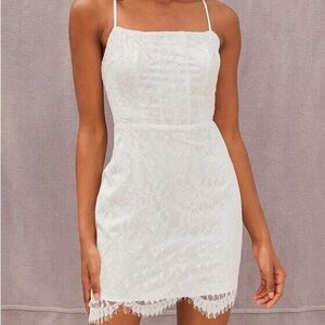 Lulus Romantic Fate White Lace Bodycon Mini Dress